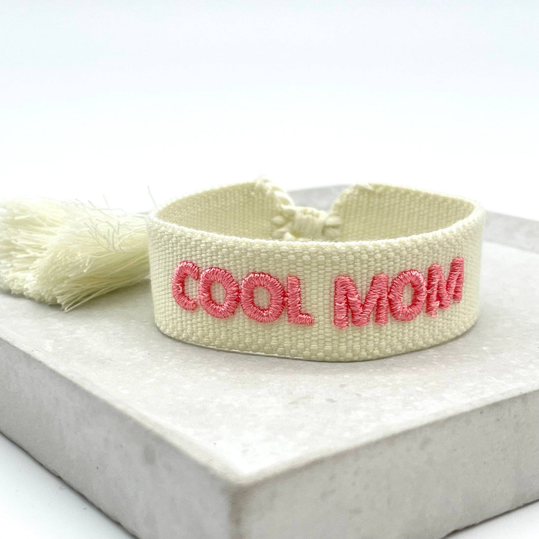 COOL MOM Statement Armband gewebt, bestickt