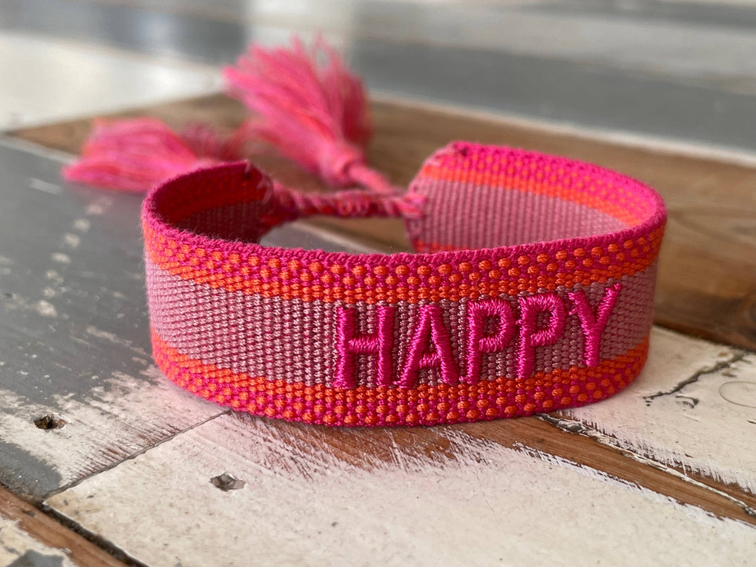 HAPPY Statement Armband gewebt, bestickt